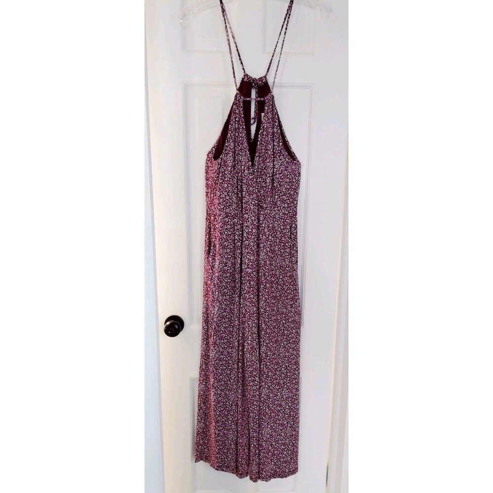 Maeve Anthropologie Claremont Purple Floral Sleeveless Romper Size S Wide Leg